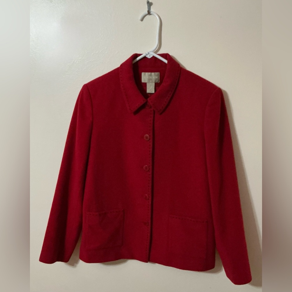 Nordstrom Vibrant Red Women's Wool Blend Blazer With Black Topstitching